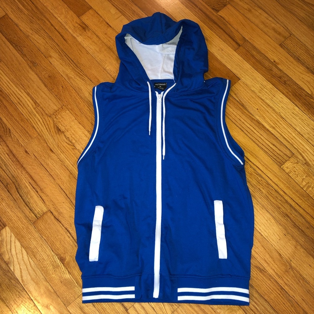 Zipper Vest With Hood Blue